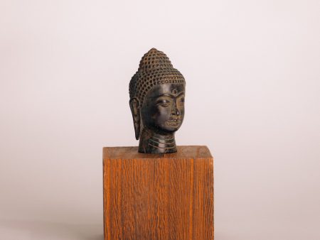 Bronze Buddah Head Statuette - Dark Green and Tan Online