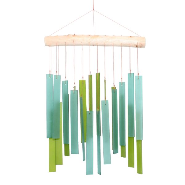 Skyline Rectangles Tumbled Glass Wind Chime - Teal & Green on Sale