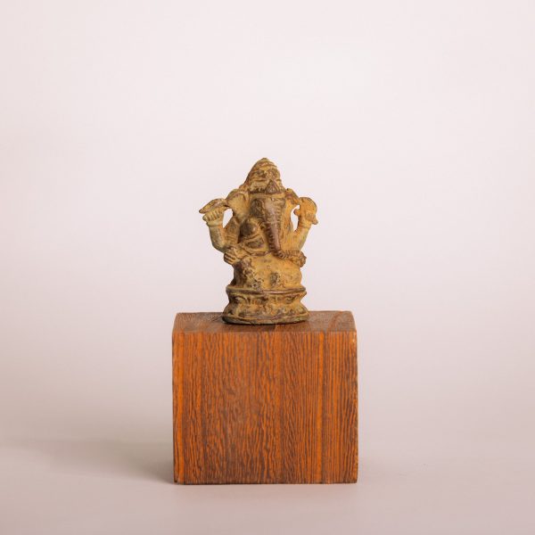 Bronze Ganesha Statuette - Dark Green and Tan For Discount