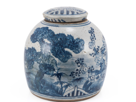 VINTAGE BLUE AND WHITE MING JAR WITH PINE MOTIF Online