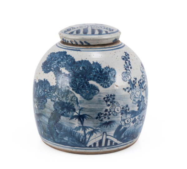 VINTAGE BLUE AND WHITE MING JAR WITH PINE MOTIF Online