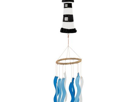 Black & White Lighthouse Tumbled Glass Wind Chime Online