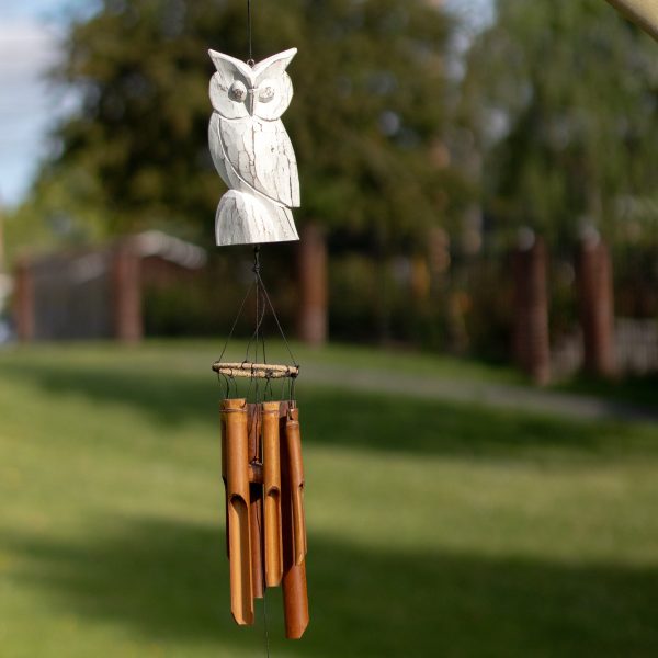 White Owl Bamboo Wind Chime Fashion