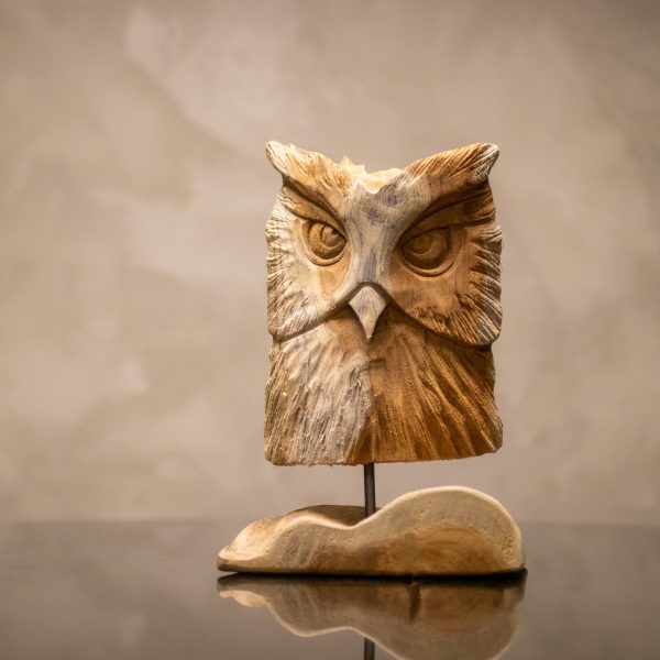 Hand Carved Teak Owl Head Stand Sale