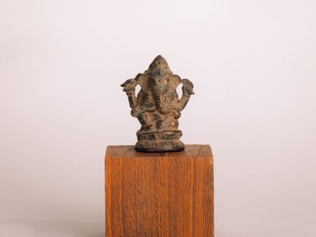 Bronze Ganesha Statuette - Dark Green and Tan For Discount