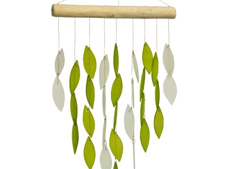 Small Cascade Tumbled Glass Wind Chime - White & Olive Discount