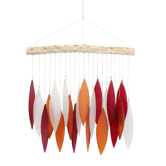 Tumbled Glass Wind Chime - Leaf Design Fashion