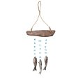 Three Fish Upcycled Driftwood & Glass Bead Chime For Sale