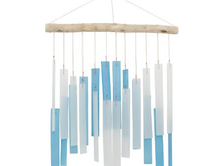 Skyline Tumbled Glass Wind Chime - Light Blue & White For Sale