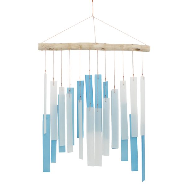 Skyline Tumbled Glass Wind Chime - Light Blue & White For Sale