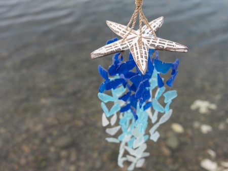 Starfish with Upcycled Glass Chimes - Aqua, Blue, Turquoise For Sale