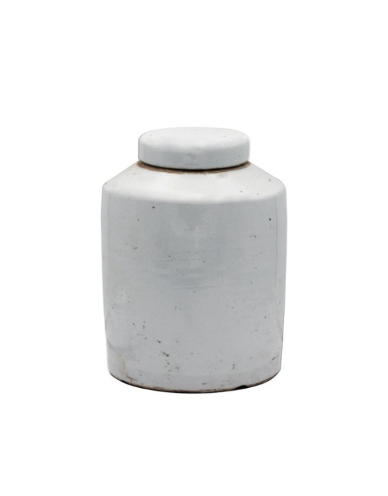 VINTAGE WHITE PORCELAIN TEA JAR Fashion