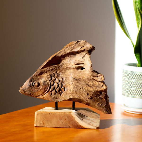 Hand Carved Teak Fish Stand Hot on Sale