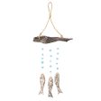 Three Fish Upcycled Driftwood & Glass Bead Chime For Sale