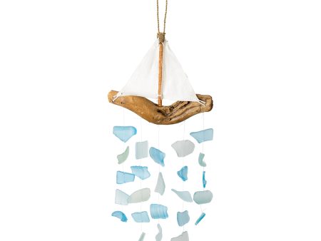 Driftwood & Fabric Boat Upcycled Glass Chime Hot on Sale