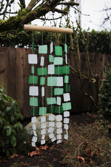 Tumbled Glass Wind Chime - Squares Pattern Cheap