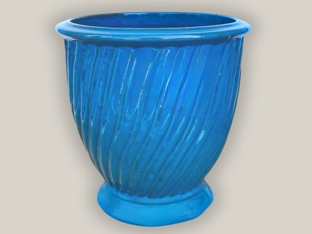 3080L37 - Sky Blue Ceramic Ridged Urn For Sale