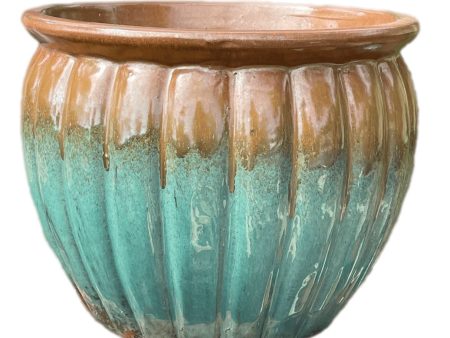 281M28 - Flared Rim Striped Ceramic Pot For Cheap