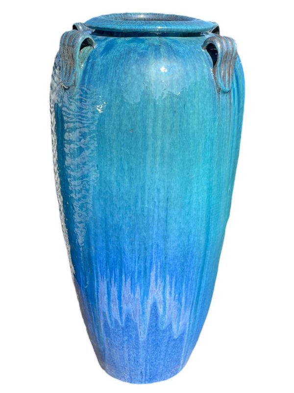 9840P37FS - Aqua Blue Ceramic Temple Jar With Handles FREE SHIPPING Fashion