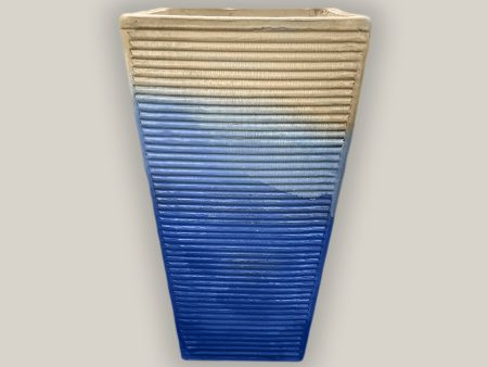 297M58 - Cream Blue Horizontal Line Ceramic Square Planter For Cheap