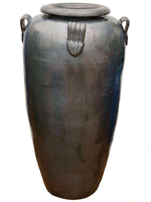 9840C8FS - Matte Black Ceramic Temple Jar With Handles FREE SHIPPING Online Hot Sale