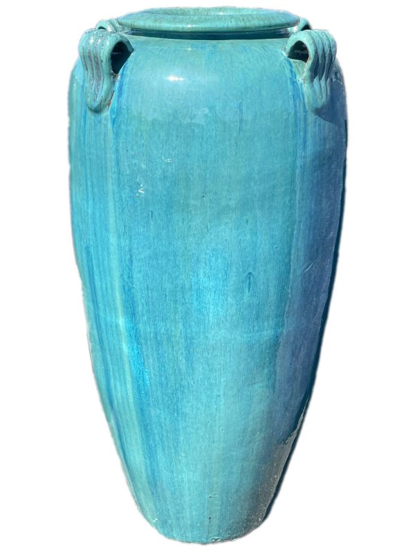 9840C3FS - Aqua Ceramic Temple Jar With Handles FREE SHIPPING For Cheap