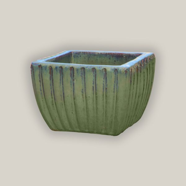 9829C18 - Gray Garden Tapered Square Ceramic Ribbed Planter - Low For Cheap