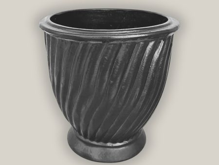 3080L1 - Matte Black Ceramic Ridged Urn For Sale