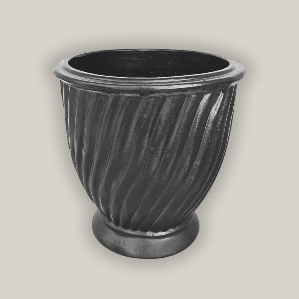 3080L1 - Matte Black Ceramic Ridged Urn For Sale