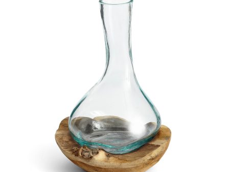 Hand Blown Glass Vase & Decanter on Teak Wood Base Online Sale