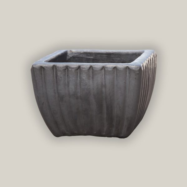 9829C8FS - Matte Black Tapered Square Ceramic Ribbed Planter - Low - FREE SHIPPING Cheap