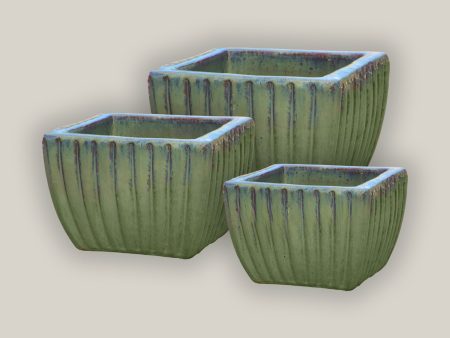 9829C18FS - Gray Garden Tapered Square Ceramic Ribbed Planter -  Low - FREE SHIPPING Online Sale