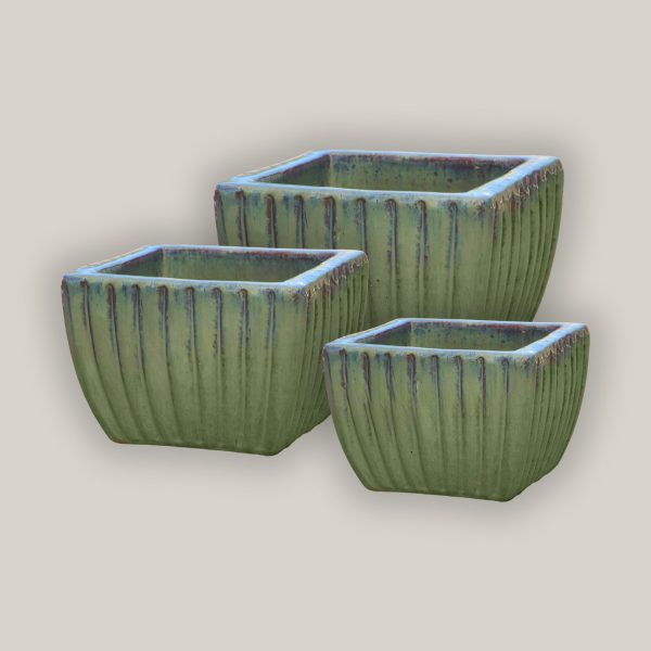 9829C18FS - Gray Garden Tapered Square Ceramic Ribbed Planter -  Low - FREE SHIPPING Online Sale