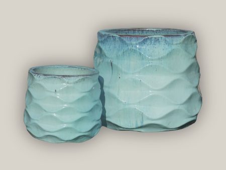 6101H4 - Light Turquoise Modern Wave Round Ceramic Planters For Discount