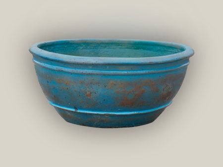 1-729R1FS - Antique Aqua Rustic Low Bowl Ceramic Planter -FREE SHIPPING on Sale