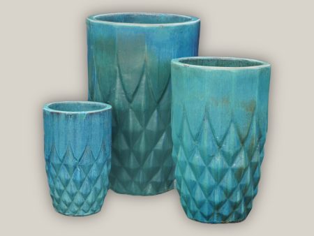 9995C3FS - Aqua Pineapple Round Ceramic Planter - FREE SHIPPING Fashion