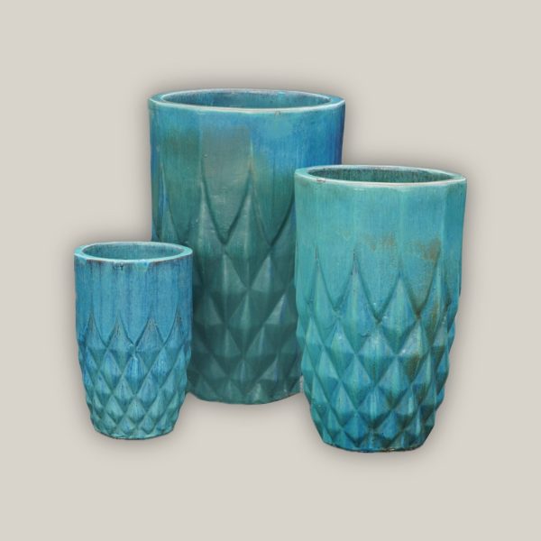 9995C3FS - Aqua Pineapple Round Ceramic Planter - FREE SHIPPING Fashion