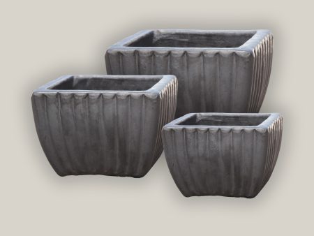 9829C8FS - Matte Black Tapered Square Ceramic Ribbed Planter - Low - FREE SHIPPING Cheap