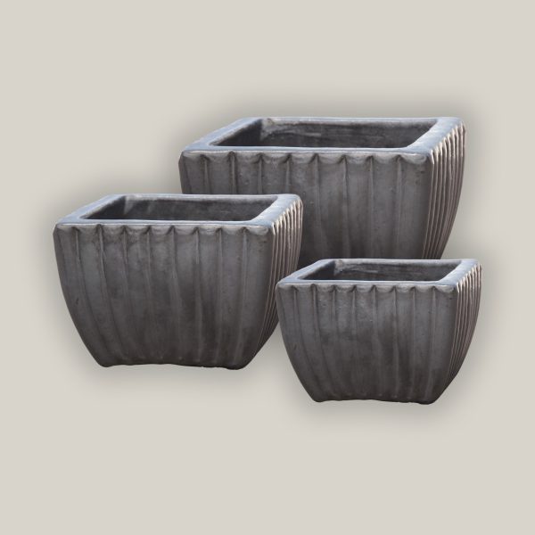 9829C8FS - Matte Black Tapered Square Ceramic Ribbed Planter - Low - FREE SHIPPING Cheap