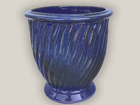 3080L15 - Dark Blue Ceramic Ridged Urn Hot on Sale