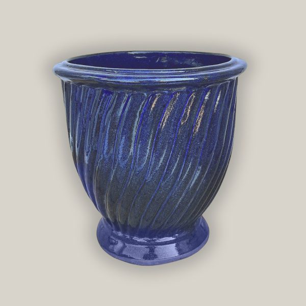 3080L15 - Dark Blue Ceramic Ridged Urn Hot on Sale