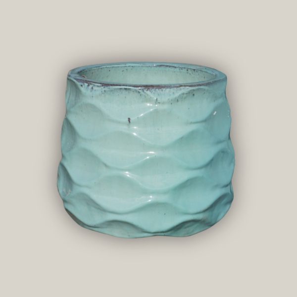 6101H4 - Light Turquoise Modern Wave Round Ceramic Planters For Discount