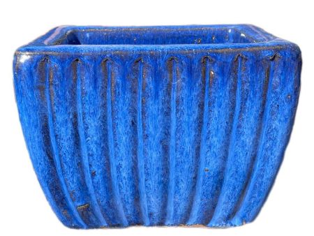 9829C1FS - Cobalt Blue Tapered Square Ceramic Ribbed Planter -  Low - FREE SHIPPING Online now