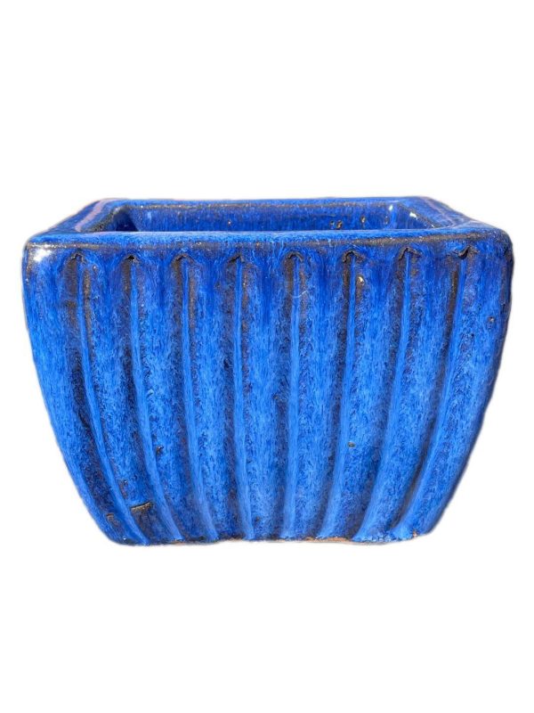 9829C1FS - Cobalt Blue Tapered Square Ceramic Ribbed Planter -  Low - FREE SHIPPING Online now