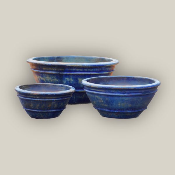 1-729R19FS - Midnight Blue Rustic Low Bowl Ceramic Planter - FREE SHIPPING Online now