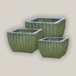 9829C18 - Gray Garden Tapered Square Ceramic Ribbed Planter - Low For Cheap