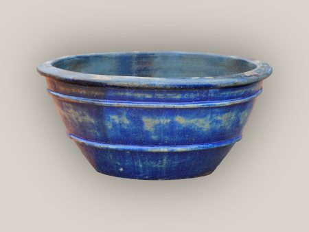 1-729R19FS - Midnight Blue Rustic Low Bowl Ceramic Planter - FREE SHIPPING Online now