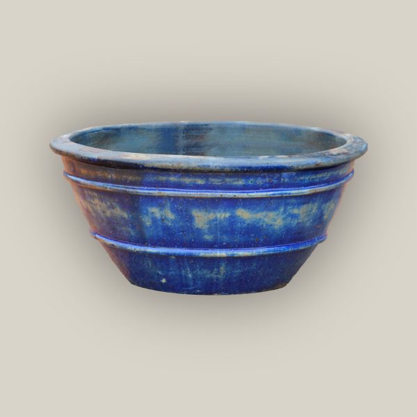 1-729R19FS - Midnight Blue Rustic Low Bowl Ceramic Planter - FREE SHIPPING Online now