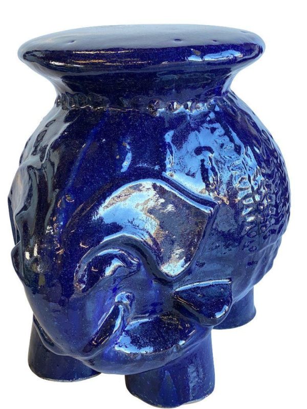 5265N8 - Blue Ceramic Elephant Outdoor Stool Hot on Sale